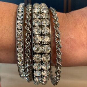NWOT! Rhinestone/Silver Braided Bangle Bracelet Set ( set of 4 )